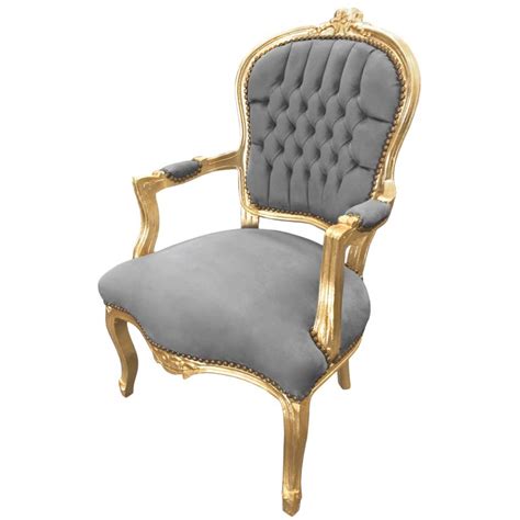 Fauteuil Baroque De Style Louis Xv Gris Et Bois Dor