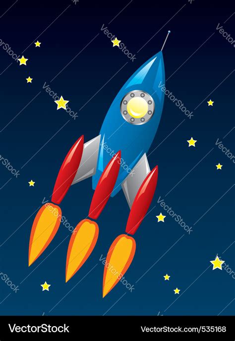 Stylized Retro Rocket Ship In Space Royalty Free Vector