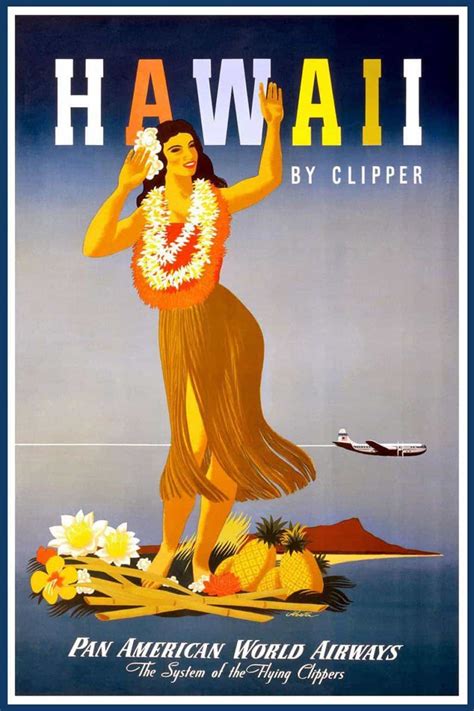 Vintage Airline Poster Advertising Hawaii By Clipper Pan Am 1948