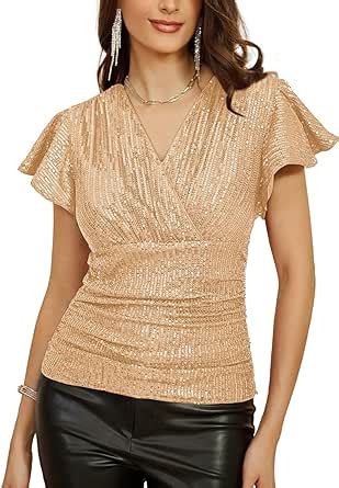 Amazon GRACE KARIN Womens Sequin Tops 2024 Fall Sparkly Dressy