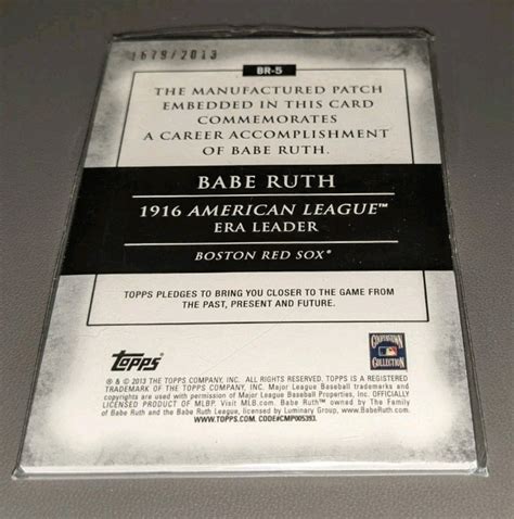 Babe Ruth 2013 Topps ERA Leader Manufactured Patch Card 1679 2013 LML EBay