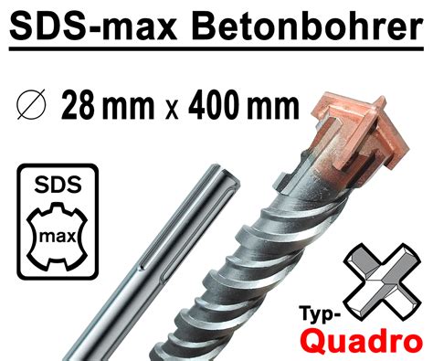 SDS MAX Quadro Bohrer Ø 28 mm x 400 mm Lang Hammerbohrer Betonbohrer