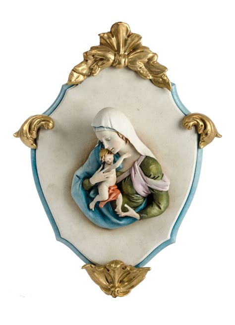 Capezzale In Porcellana Capodimonte Raffigurante Madonna Con Bambino