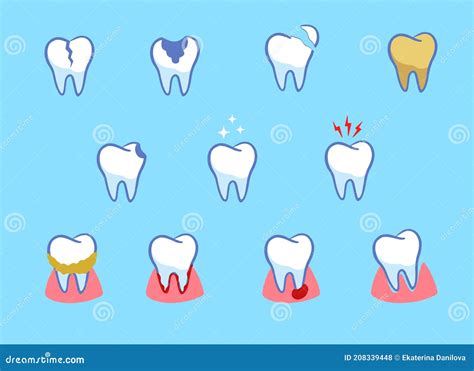 Conjunto De Doenças Dentárias Problemas Dentários Lesões Diferentes Infográficos Na