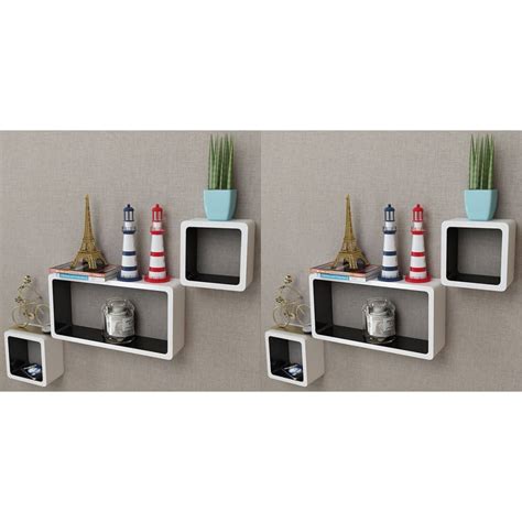 6 Piece Wall Cube Shelf Set White and Black Complete Storage Solutions