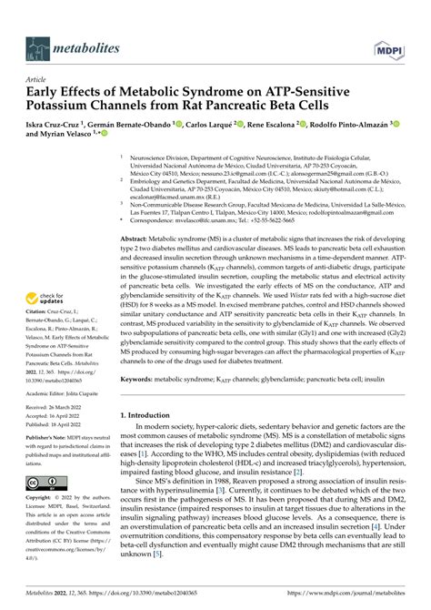 Pdf Early Effects Of Metabolic Syndrome On Atp Sensitive Potassium