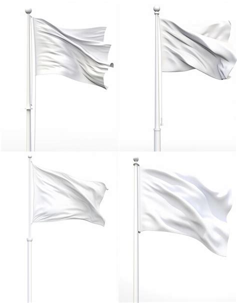 Premium Photo Mockup White Flag Blowing On The Flagpole On White