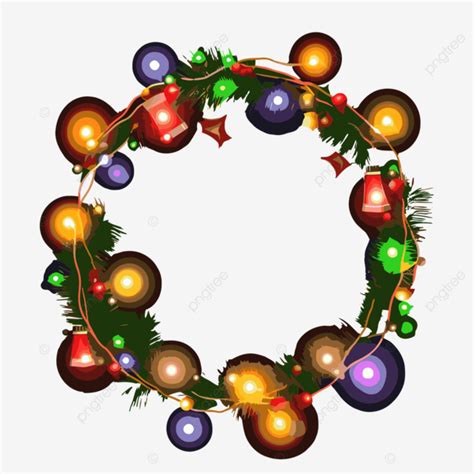 Christmas Light Border Vector, Sticker Clipart Wreath Of Lights And ...