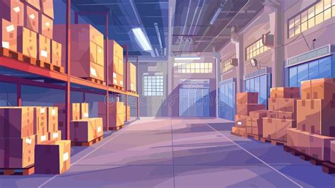 Cartoon Modern Logistics Warehouse Background. Efficient Warehouse Facility Contemporary Storage ...