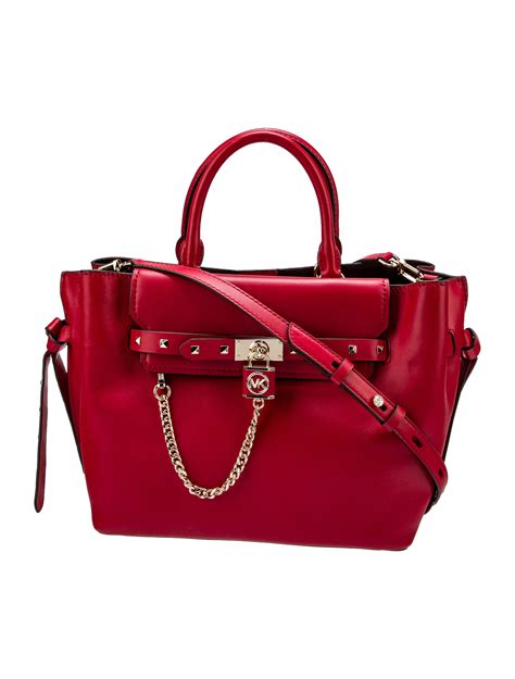 Michael Kors Chain Link Leather Tote Bag Red Totes Handbags