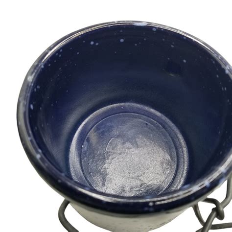 Vintage Cobalt Blue Speckled Stoneware Crock With Metal Etsy