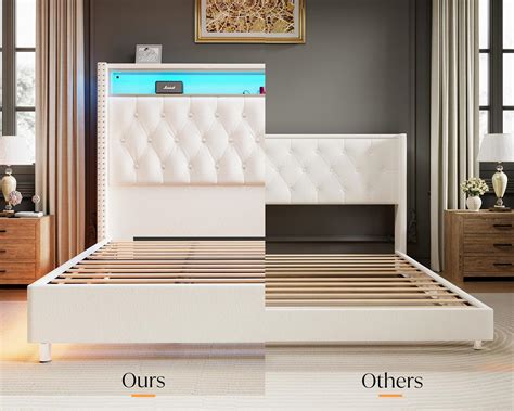 Jocisland Base de cama LED tamaño Queen con estación de carga marco de