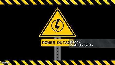 Power Outage Sign On A Black Background With Yellow Black Stripes Stock ...