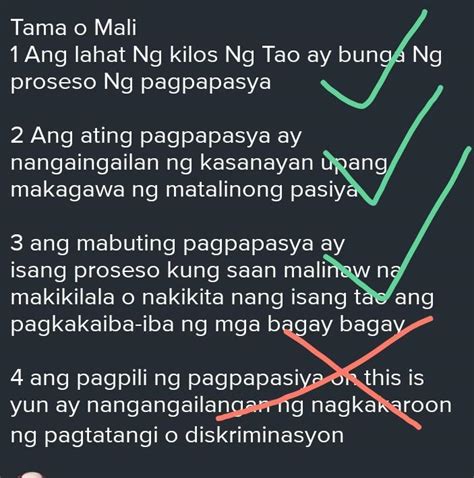 Tama O Mali 1 Ang Lahat Ng Kilos Ng Tao Ay Bunga Ng Proseso Ng