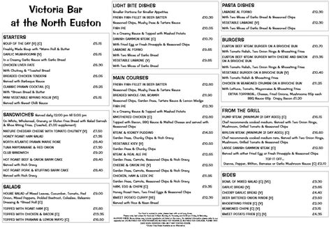 Menu at THE BAY at the North Euston Hotel restaurant, Fleetwood