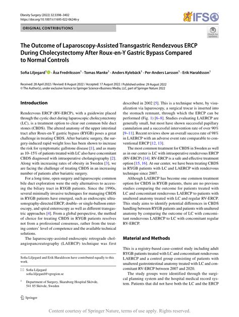 The Outcome Of Laparoscopy Assisted Transgastric Rendezvous ERCP During