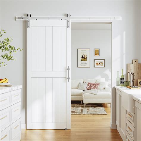SmartStandard 36 x 80 inch White Slidng MDF Barn Door with 6.6FT