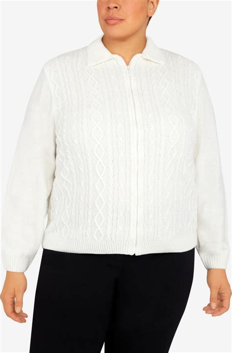 Alfred Dunner Plus Size Classics Zip Front Chenille Cardigan Sweater