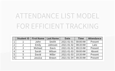 Free Attendance List Templates For Google Sheets And Microsoft Excel - Slidesdocs