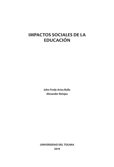 Pdf Impactos Sociales De La Educaci N