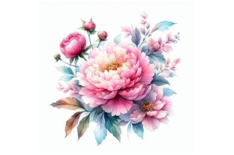 4 watercolor.Delicate watercolor pink peony..Colorful background By ...