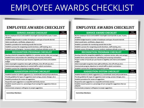 Employee Awards Recognition Program Checklist Human Resource Form Hr