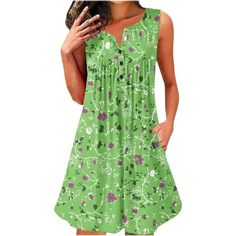 Munlar Round Neck Women S Sun Dress Sleeveless Green Plus Size Dress