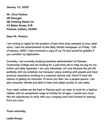 Part Time Job Cover Letters 22 Free Templates