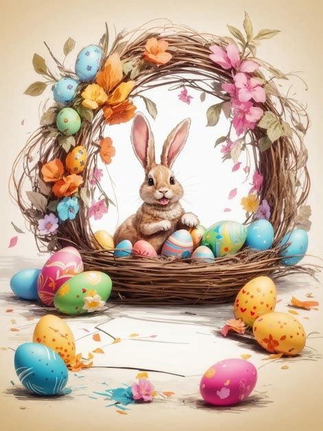 Feliz Fondo De Tarjeta De Pascua Con Conejo Y Huevo Foto Premium