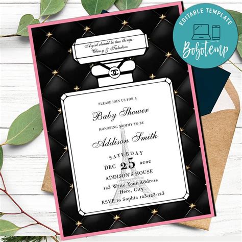 Printable Coco Chanel Baby Shower Invitation Template DIY