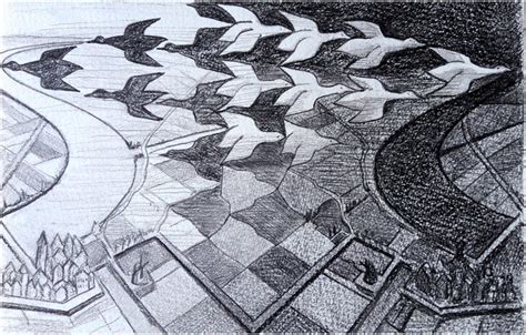 Drawing inspired by Day and Night, M.C. Escher (Author's work). [Colour ...