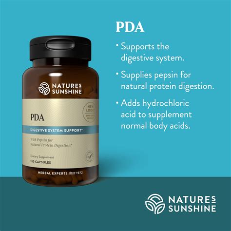 Nature's Sunshine PDA Combination, 180 Capsules | Hydrochloric Acid and