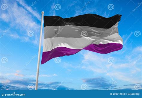 Asexual Pride Flag Waving In The Wind At Cloudy Sky Freedom And Love