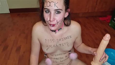 Self Degrading Body Writing Dildo Gag Piss Drinking