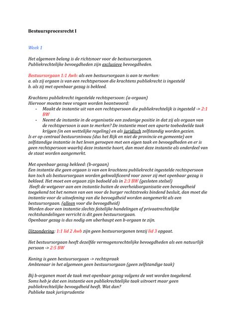 Kernbegrippen Awb Bestuursprocesrecht I Samenvatting Samenvatting