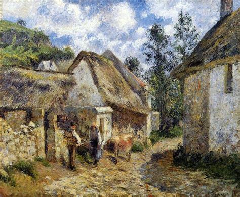 A Street In Auvers Thatched Cottage And Cow 1880 Camille Pissarro