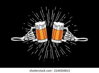 Skull Hand Hold Glass Beer Cheers Stock Vector Royalty Free