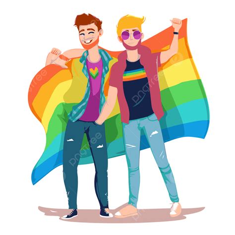 Gay Pride Clipart Two Gay Men With A Rainbow Flag Are In Their Arms