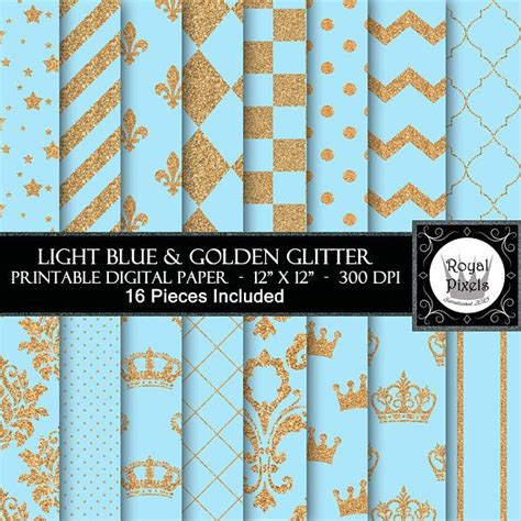 Royal Light Blue Gold Glitter Digital Paper Backgrounds Etsy