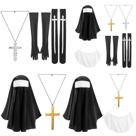 Womens Halloween Nun Missionary Cosplay Costume Sister Nun Hat Priest