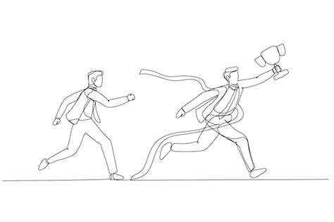 Premium Vector Drawing Of Businessman Get To The Finish Line Winning