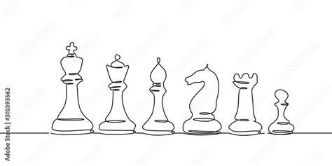 Continuous One Line Drawing Of Chess Pieces Set Of King Queen Rooks