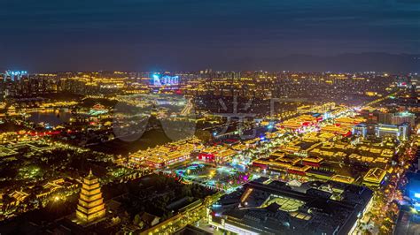 陕西西安大雁塔航拍不夜城延时城市空镜夜景3840x2160高清视频素材下载编号9731896实拍视频光厂vj师网