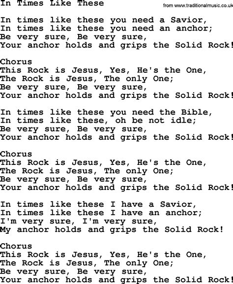 In Times Like These Hymn Lyrics