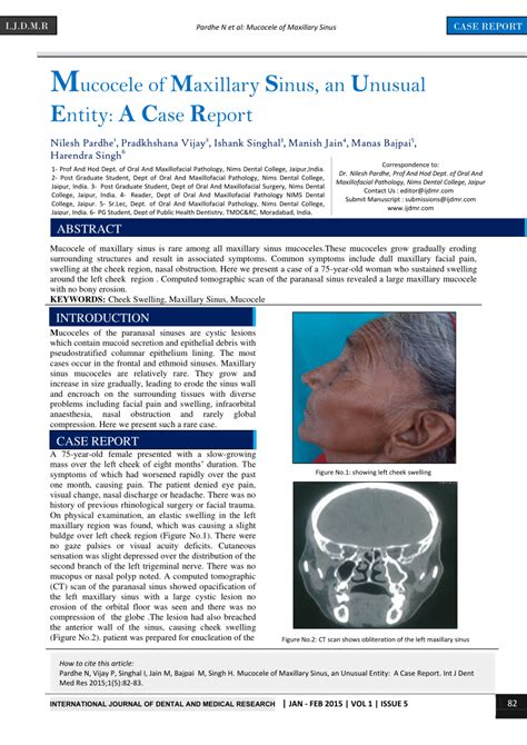 Pdf Mucocele Of Maxillary Sinus An Unusual Entity A Case Report