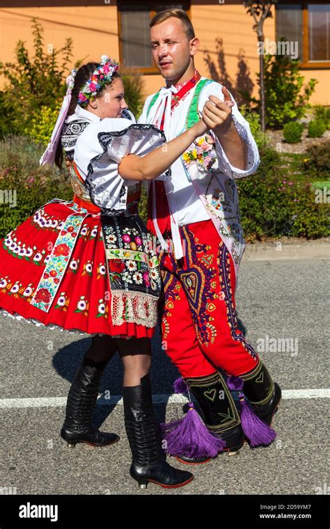 Polka Dance A Couple Dancing In Traditional Dress Czech Folklore South