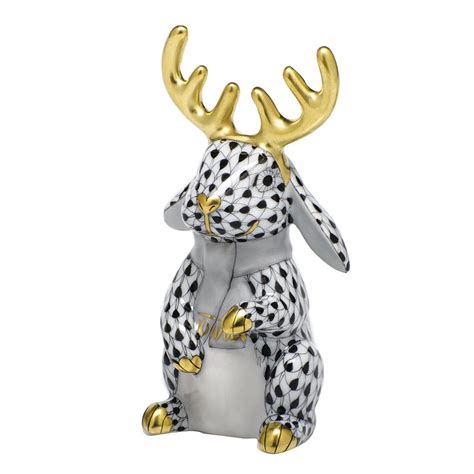 Herend Porcelain Shaded Black Reindeer Rabbit 2l X 375h Distinctive