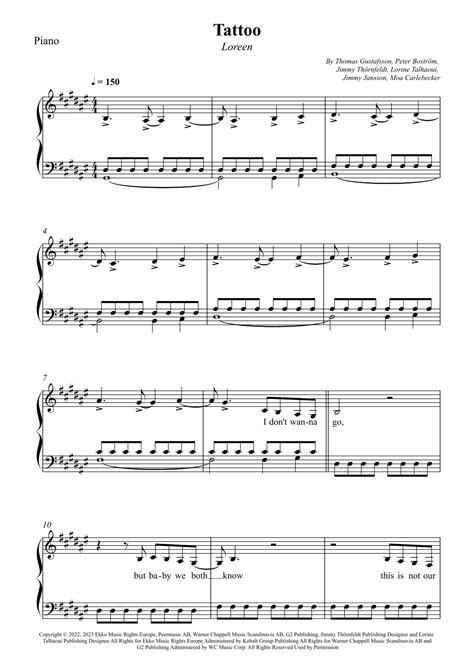 Tattoo Arr Wesley S SIlva By Loreen Sheet Music For Piano Solo At