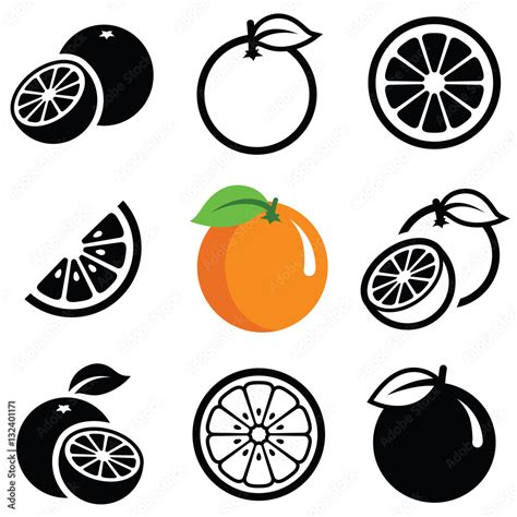 Orange Fruit Icon Collection Vector Outline And Silhouette Stock