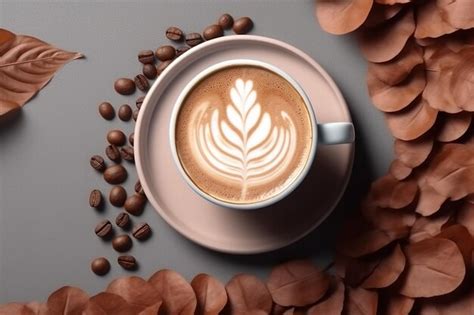 Premium Ai Image Top View Of A Cup Of Hot Cappuccino Coffee With Art